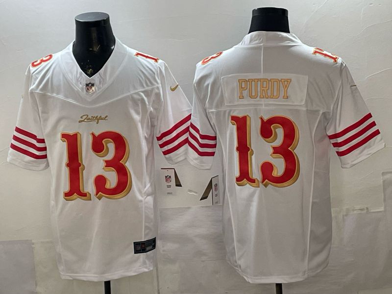 Men 2026 San Francisco 49ers #13 Purdy White Gold 5th generations Nike Limited NFL Jersey style 001